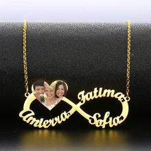 

Personalized 3 Names Necklace Engraved Text Photo Num 8 Shape Charm Pendant Necklace for Family Friends Women Jewelry Gift