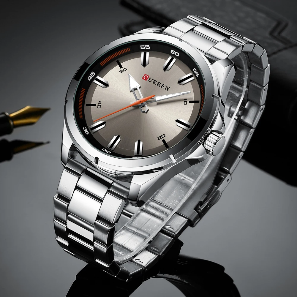 Роскошный бренд CURREN серые часы Мужские кварцевые Бизнес наручные часы модные часы Классический стальной ремешок часы Reloj Hombres