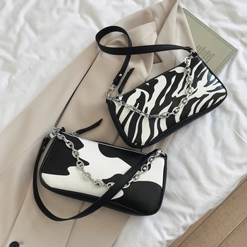 

Small Cow Pattern Armpit Bags For Women Shoulder Bag 2020 Fashion PU Leather Animal Pattern Shoulder Handbags Female Chain Bag