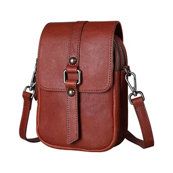 

Leather Vertical Mobile Phone Bag Diagonal Bag Ladies First Layer Cowhide 2020 New Handmade Retro