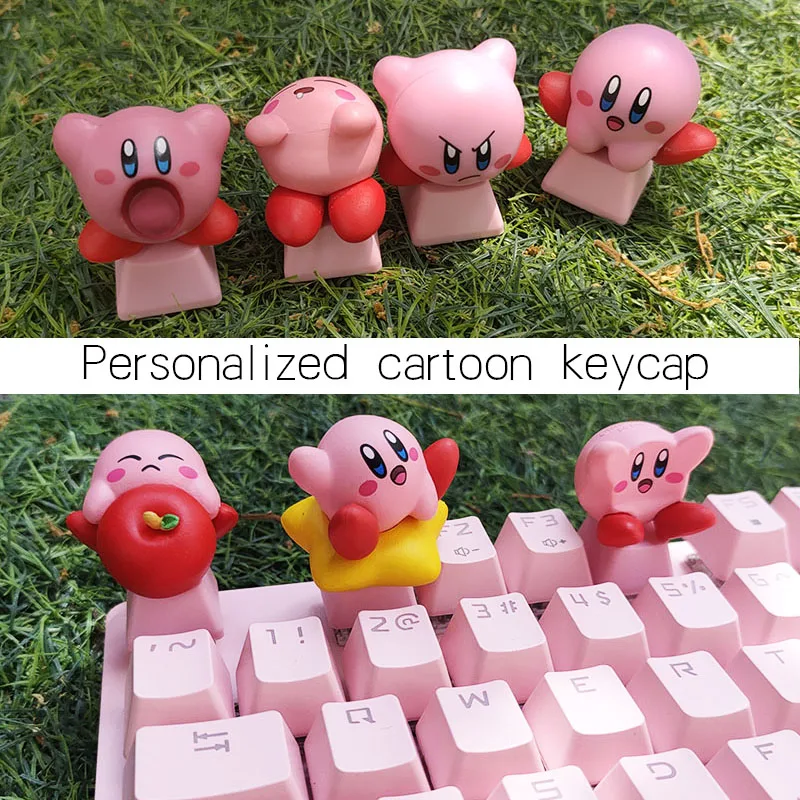 Kawaii gatos anime personalidade bonito rosa keycaps cereja perfil