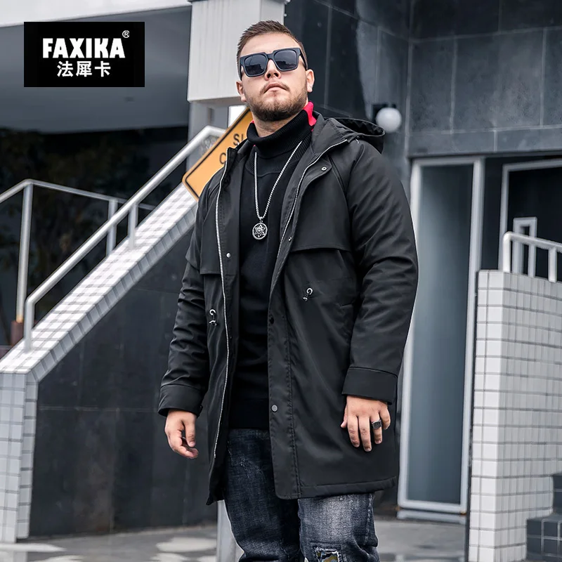 FAXIKA метод носорога карты популярный логотип плюс-Размер Длинная мужская одежда Пыльник плюс хлопок жира и жира тонкий хлопок пальто i