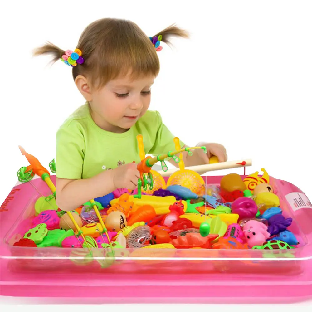 

40 Pcs/Set Children's Magnetic Fishing Toys Inflatable Pool Rod Net Set Outdoor Game Colorful Fish Model Toy Baby Fishing Game