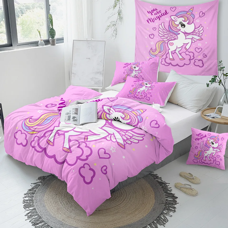 Unicorn Pink Kids Duvet Cover Bedding Set