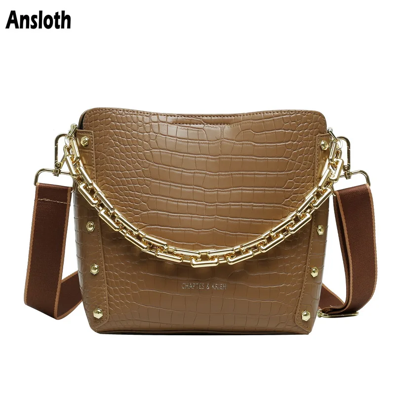 

Ansloth Crocodile Pattern Women's Bag Rivet Shoulder Bags Design Luxury Chain Underarm Bags High Capacity Crossbody Bags HPS1002