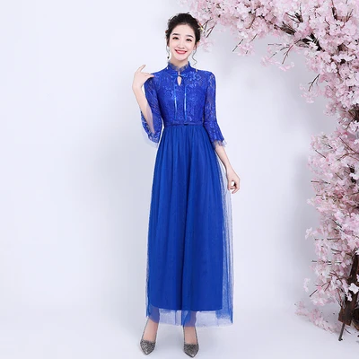 Бургундское платье подружки невесты размера плюс из тюля Vestido Azul Marino элегантное женское платье для свадебной вечеринки сексуальное платье для выпускного вечера - Цвет: A5 long Royal blue