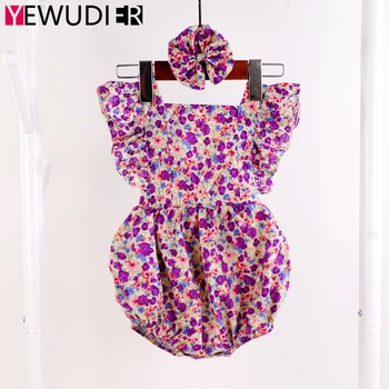

Summer Baby Girls Rompers Clothes Sweet Floral Sleeveless Strap Playsuits Infant Cotton Onesies Jumpsuits Cute Bowknot Headband