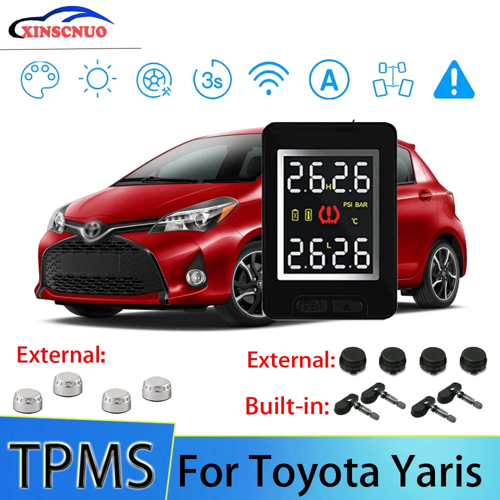 

XINSCNUO Car TPMS For Toyota Yaris Tire Pressure And Temperature Monitoring System With 4 Sensors