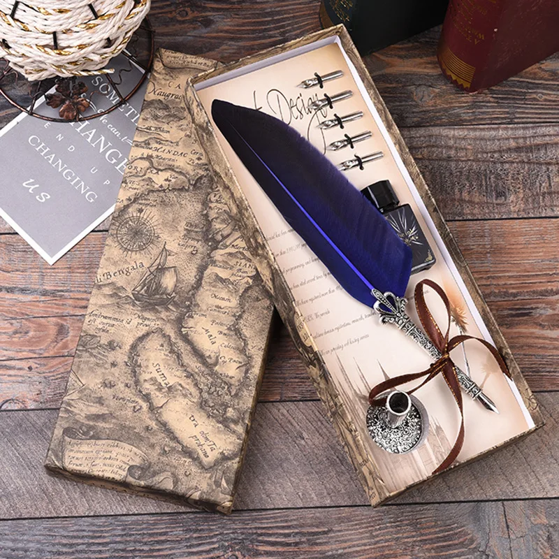 PS150 1 Набор стиль металлическая ручка для подписи с водой перо - Color: Blue Style2