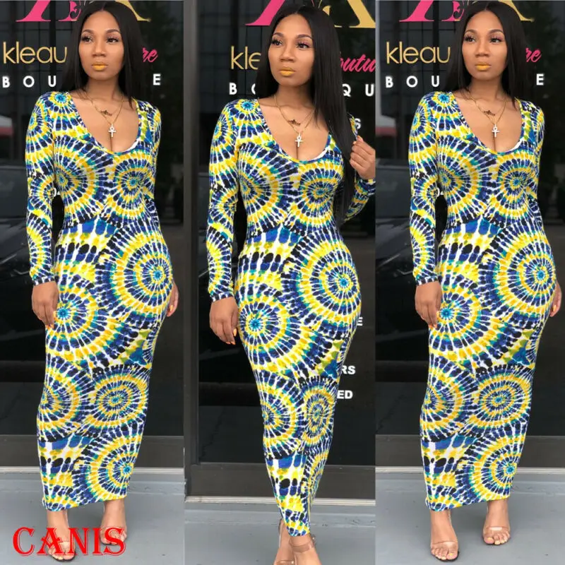 

Autumn Women Long Sleeve Slim O-neck Boho Floral Long Dresses Beach Casual Maxi Long Dress 2019 new