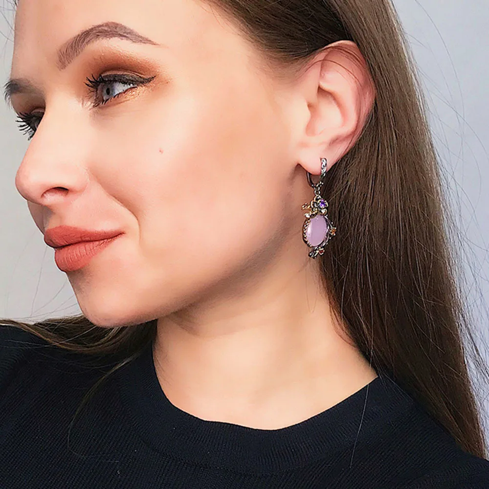 Pink stone earrings (3)