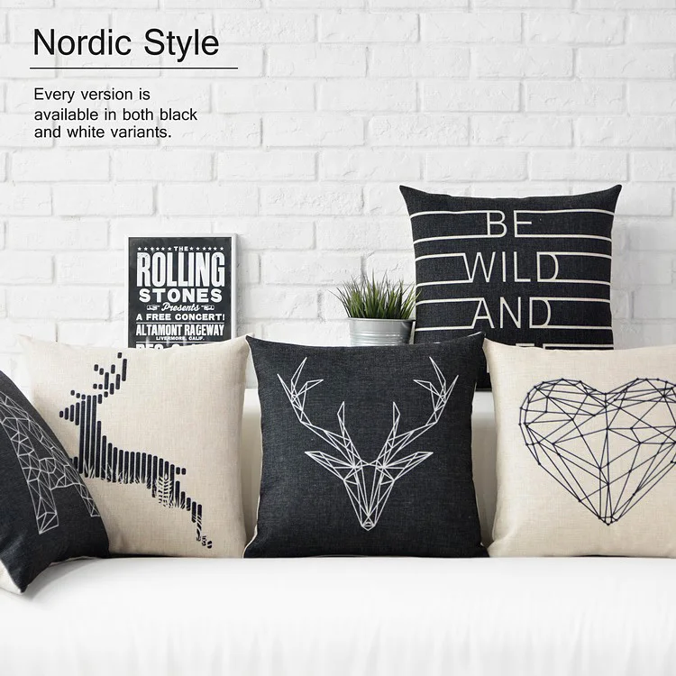 

black white Deer pillow Nordic geometric Pillow cushion Linen pillowcase sofa cushions home decorative Pillows