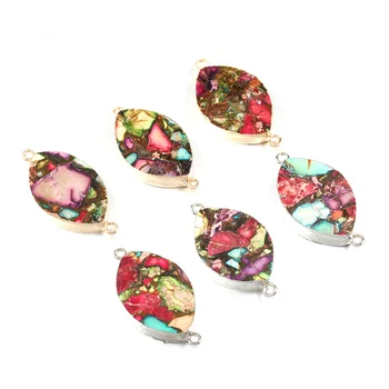 

Natural Stone Double hole Connectors Horse eye Shape Emperor Stone Pendant for Jewelry Making DIY Necklace Bracelet Accessories