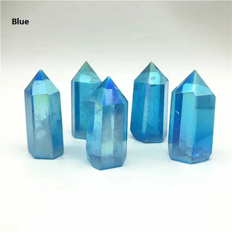10 цветов титана Радужный кристалл с Аура-кварцем точка обелиска палочка башня точка целебный Природный Кварц кристаллы - Цвет: Blue