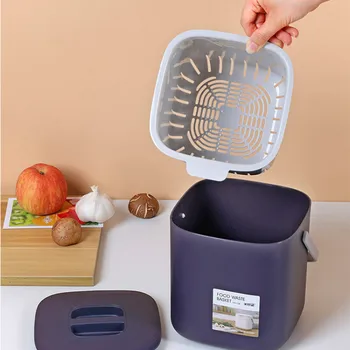 

Double-layer drain classification desktop with cover household kitchen dry and wet separation portable storage trash can LB09121