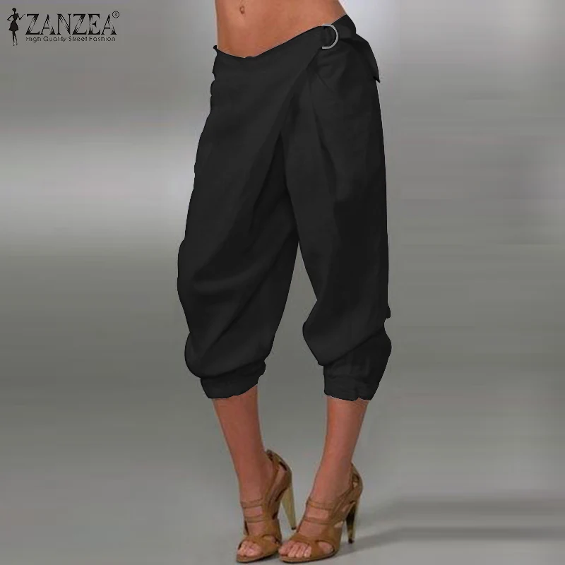 ZANZEA Women Stylish Harem Pants Cropped Pants Solid Loose Capris Ladies Baggy Trousers Casual Cotton Linen Pantalon Streetwear ZANZEA Women Stylish Harem Pants Cropped Pants Solid Loose Capris Ladies Baggy Trousers Casual Cotton Linen Pantalon Streetwear