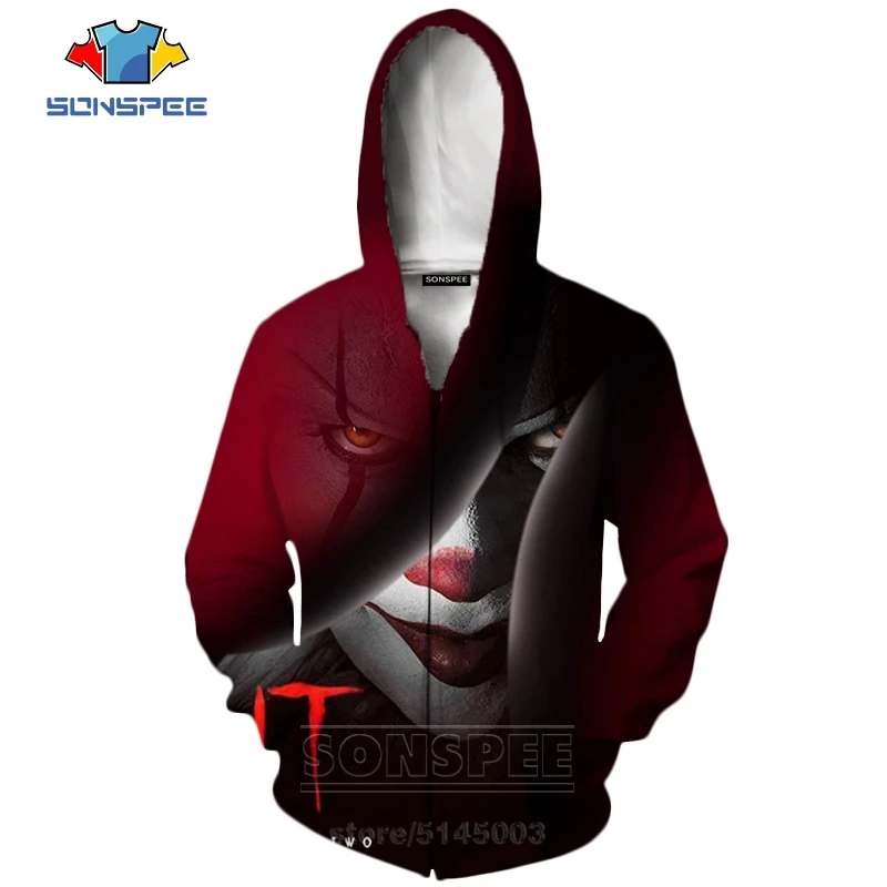 7 It Chapter две молнии толстовки Новые мужские и женские Pennywise клоун Толстовка 3D принт фильм ужасов с длинным рукавом Мода Топ пальто C063-3 - Цвет: 7