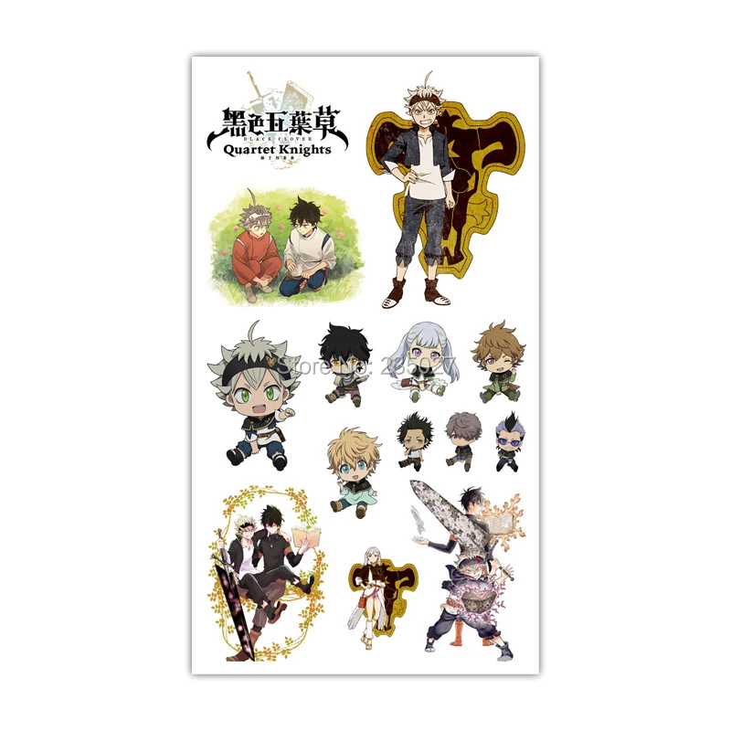 30 sheets lot black clover tattoo stickers children tattoos paper for kids body arm anime sticker action figures aliexpress