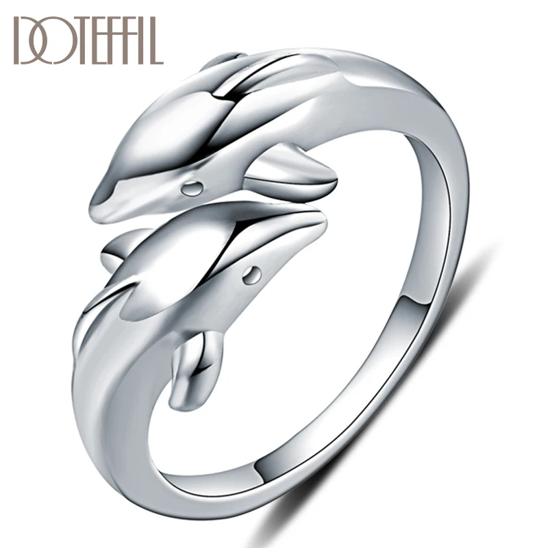 Silver Rings Silver Ring DOTEFFIL Double Dolphin 925 Sterling Silver Charm Woman Ring Fashion Jewelry