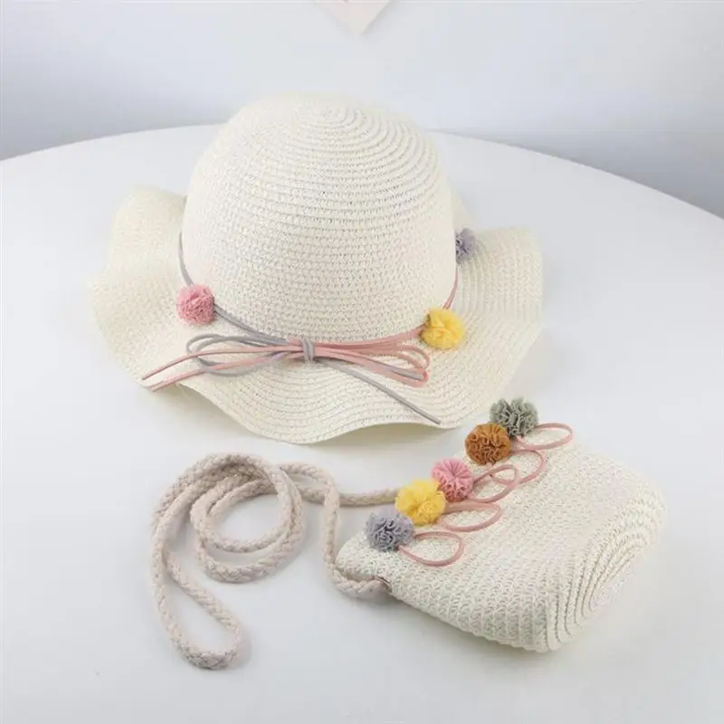 Infant Baby Kids Hat Girls Fashion Wave Straw Cap Sun Protection Children Cool Cute Cap Summer Beach Baby Storage Bag 4 Colors