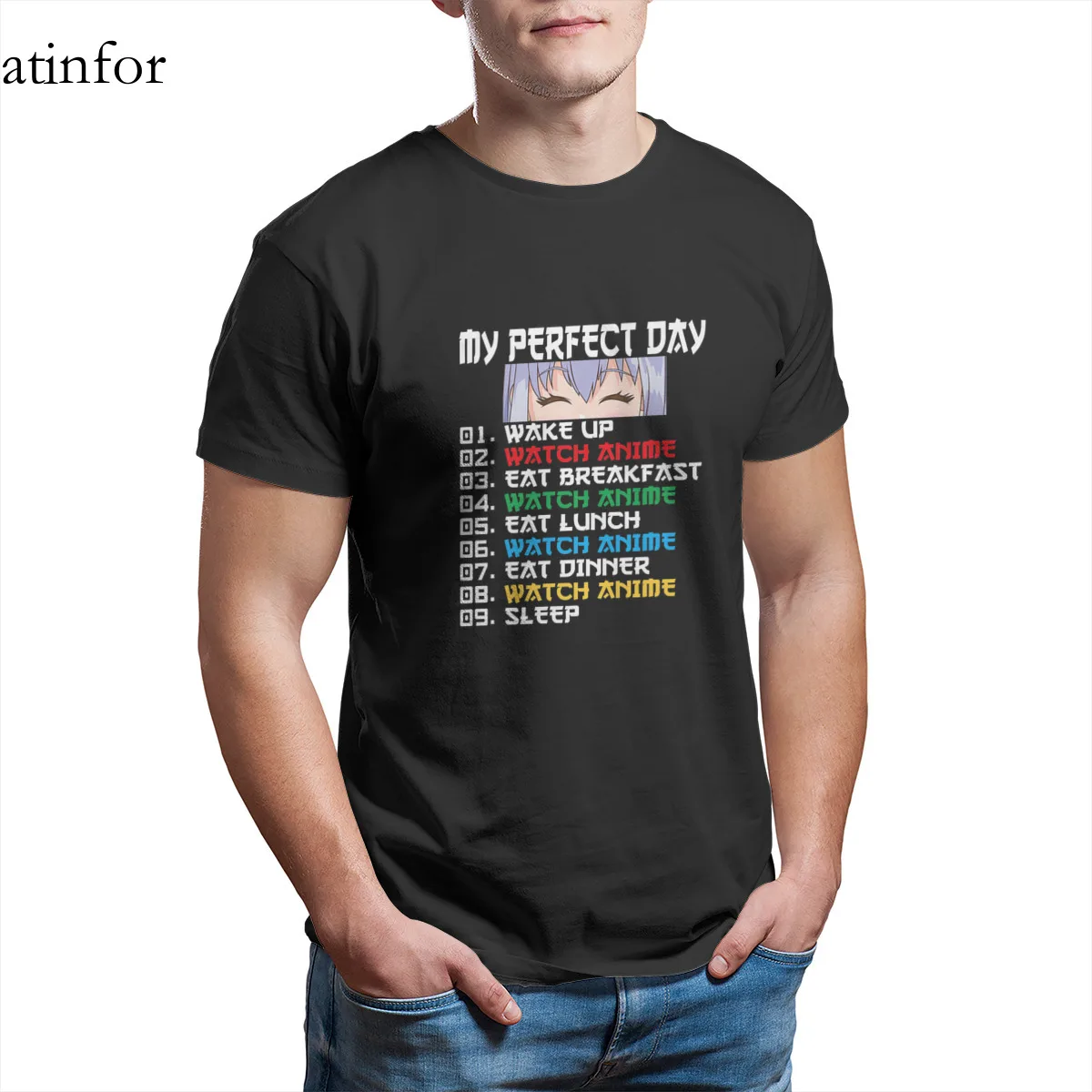 My Perfect Day Watch аниме забавная японская Милая футболка Gif 100% хлопок Панк милые