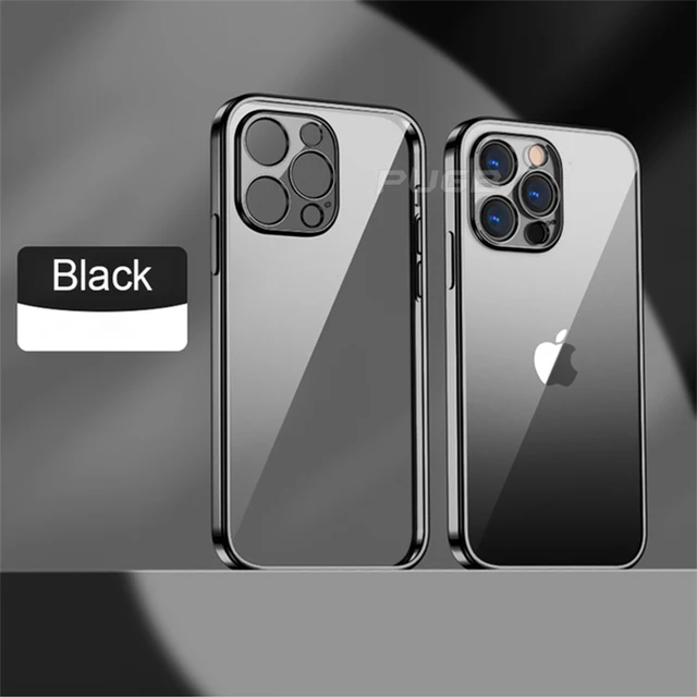 Luxury Plating soft Silicone Case for iphone 11 12 13 Pro Max mini XR X XS Shockproof Transparent Cover with Full Camera Protect Black