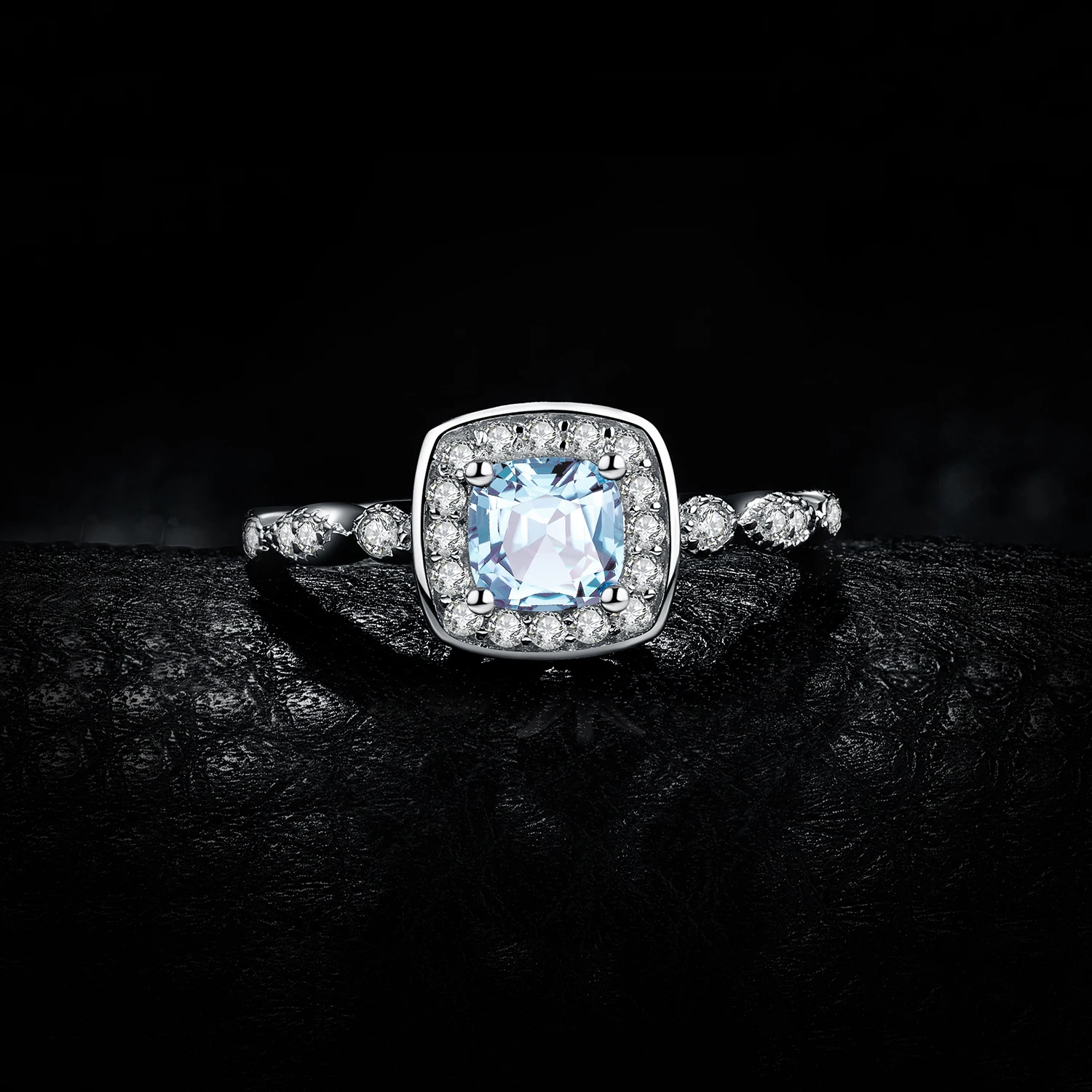 JewelryPalace 0.9ct Подушка подлинный синий топаз фианит огранки «маркиза» Halo Регулируемый Обручение кольца 925 пробы серебро