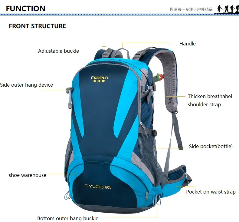 Creeper Outdoor Sports Mountaineering Backpack Camping Hiking Trekking Rucksack Travel Waterproof Cover Bike Bags