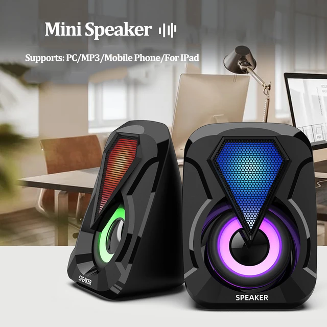 Altavoces para ordenador, caja De sonido para PC, micrófono estéreo HIFI,  USB, con cable, con luz LED para ordenador De escritorio - AliExpress