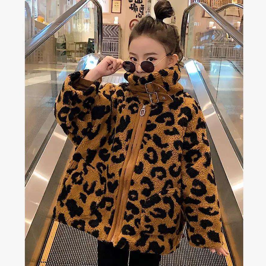 

Imitation Lamb Fur Girls Leopard Print Cotton coat Winter Children thicker Warm Faux Fur Jacket Modis kids outerwear Y2496