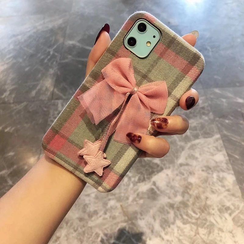 

Fashion Fabric Cloth Lattice Pattern Phone Case for iPhone 11 Pro Max XR X XS Max 6 6S 7 8 Plus Grid Plaid Bow Cases Cover Coque