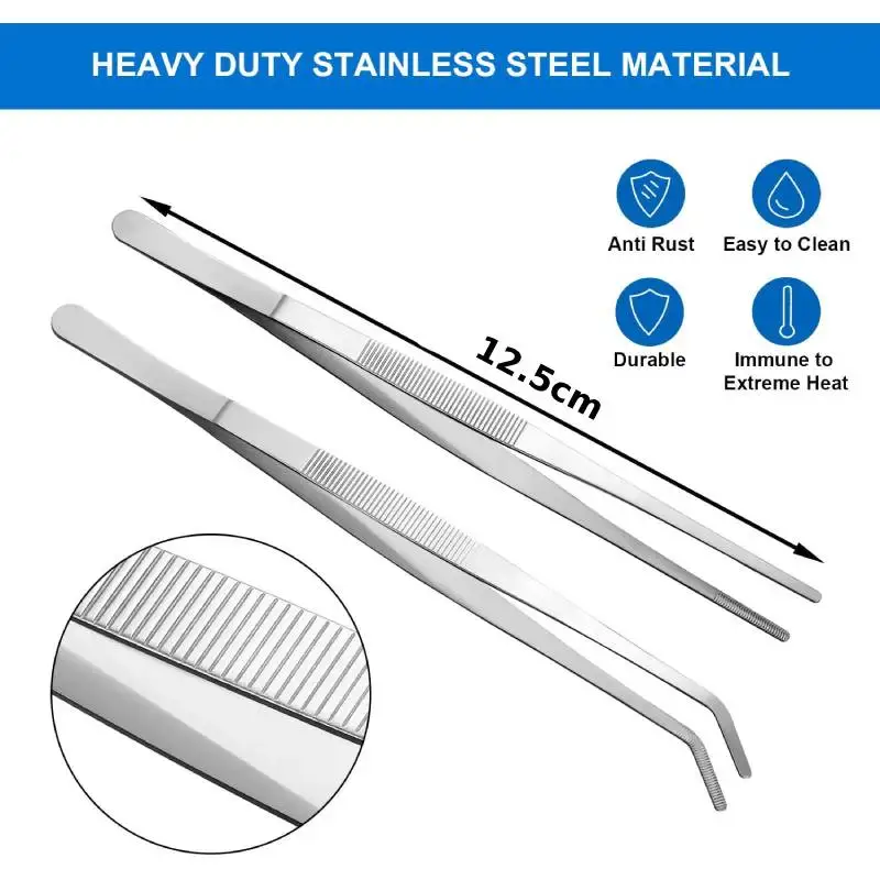2pcs 5/6/8 Inch Straight Curved Tip Tweezers Stainless Steel Feeding Tongs for Garden Plant Sewing Machine Repairing DIY Craft stainless steel tongs plant tweezers