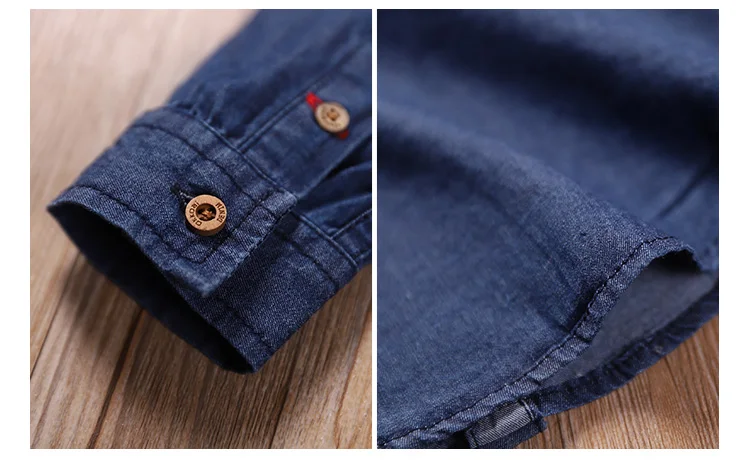 Boy's Denim Shirt Knitted Elastic Cotton Lapel New Pure Color Loose Children's Shirt