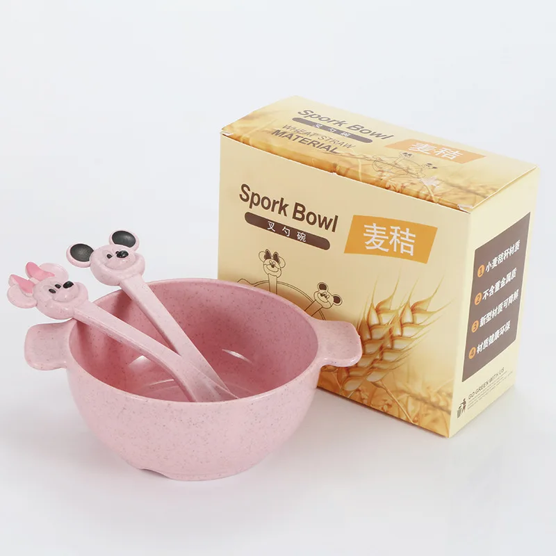 3 шт./компл. детская чаша+ ложка+ вилка для кормления посуда с мультяшным медведем Детские блюда для еды столовая посуда Анти-Горячая тренировка обеденная тарелка - Цвет: Pink Set 2