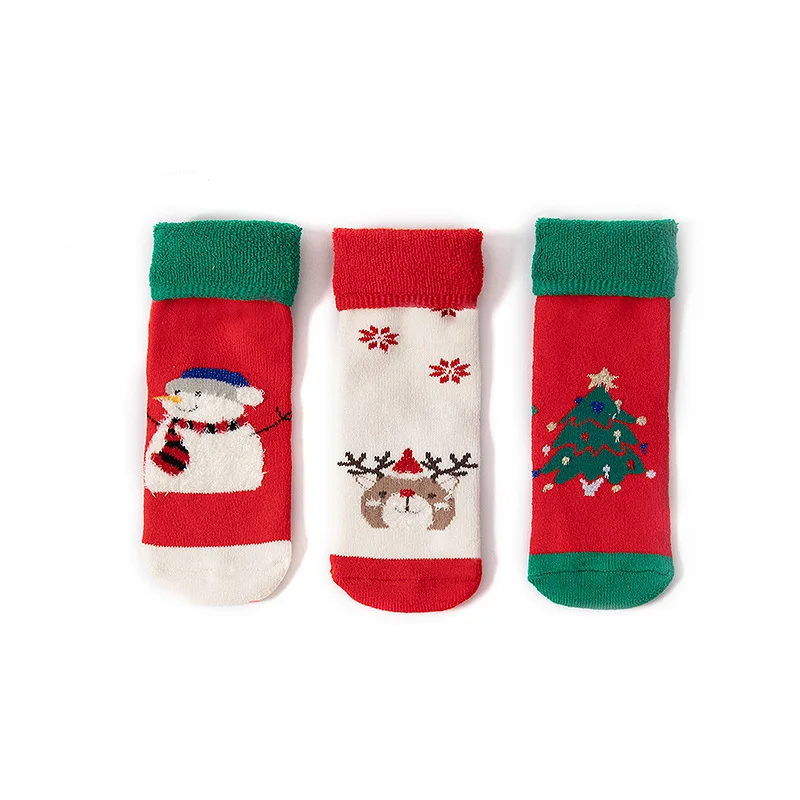 

Autumn and Winter Children Christmas Socks Cute Cartoon Cotton Padded Baby Socks Three Pairs of Gift Box Set 1-5 Years Old