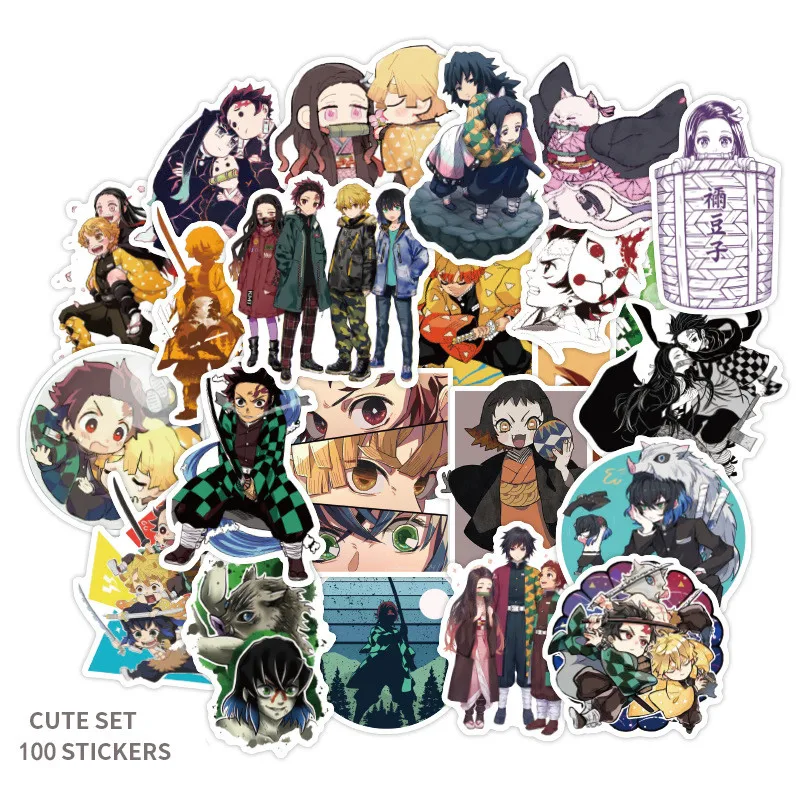 

100pcs Demon Slayer Kimetsu No Yaiba Anime Sticker PVC Graffiti Decal Stickers For Laptop Luggage Skateboard Car Sticker DIY Toy