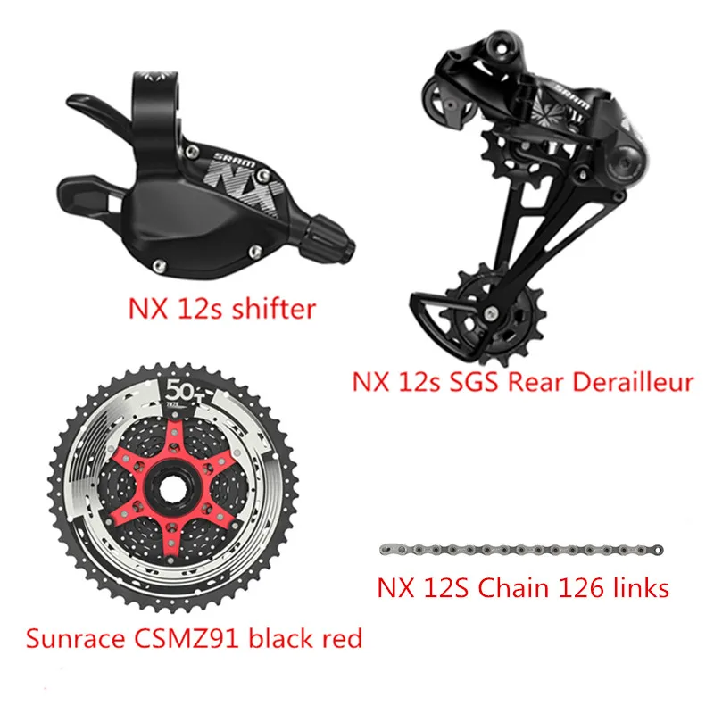SRAM NX 1x12S 12S комплект для велосипеда MTB велосипед рычаг переключения SGS задний переключатель кассета NX цепь sunracing CSMZ91X KMX цепь