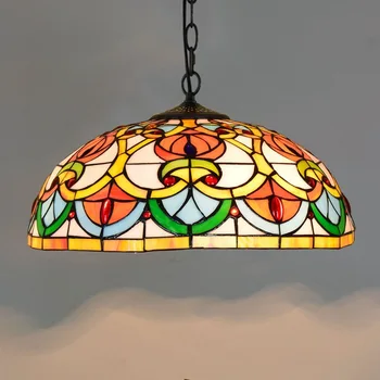 

European-Style Creative Tiffany Colored Glass Bar Club Restaurant Art Hanging Lamp 40cm Heart Bead Chandelier