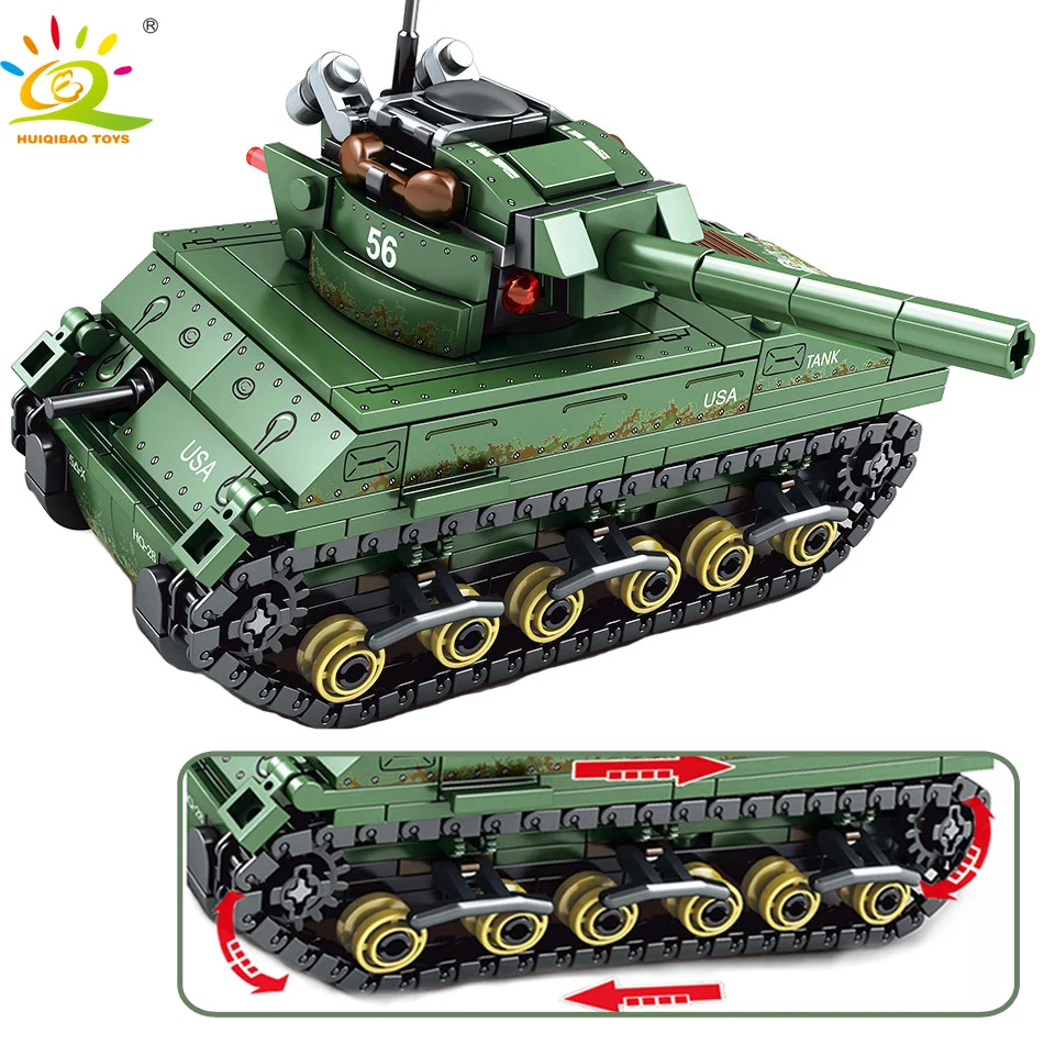  HUIQIBAO Toys 437pcs Military USA M4 Tank Building Blocks Compatible legoingly For Boys Army WW2 ve