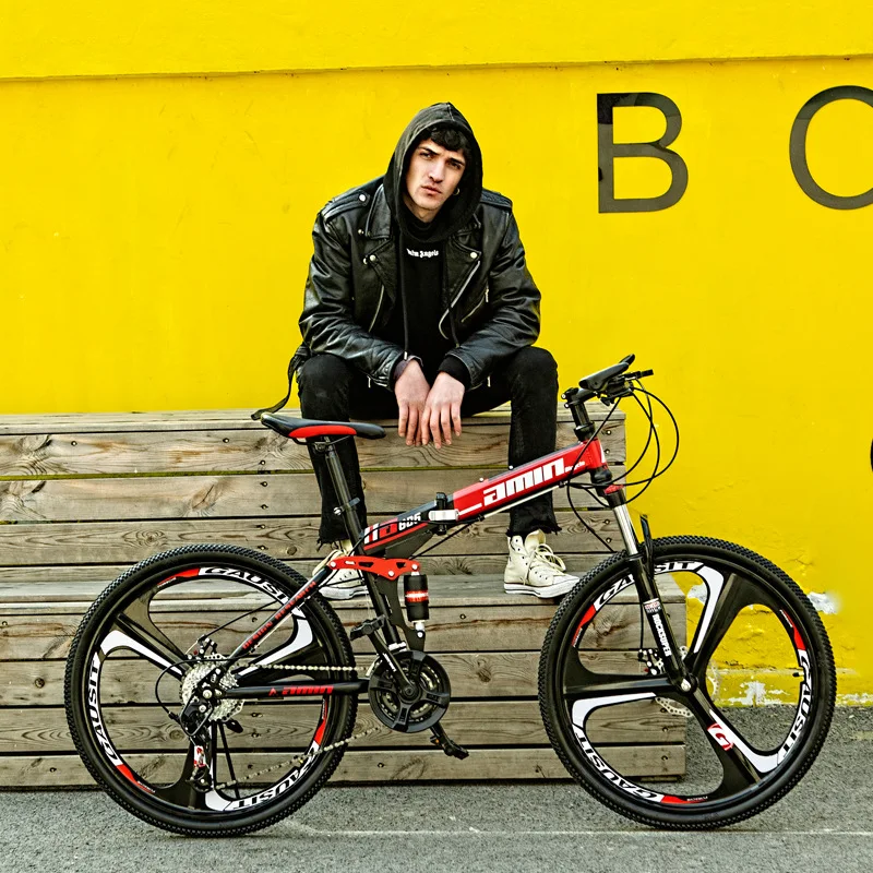 26 inch 21 Speeds Folding Mountain Bikes Premium Carbon Steel Bicycle Spoke/Integrated  Wheel Shockproof Mountain Bike Adult