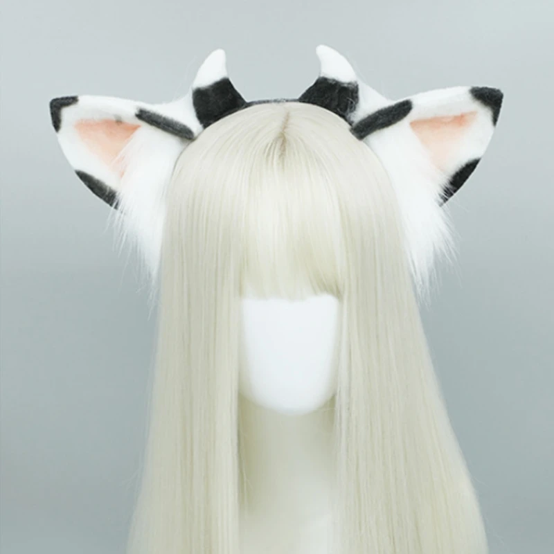 Diadema con orejas de felpa para Halloween, diadema con orejas de vaca, diadema peluda de animales de dibujos animados, vestido de lujo de Anime, tocado de Cosplay - AliExpress 200000297