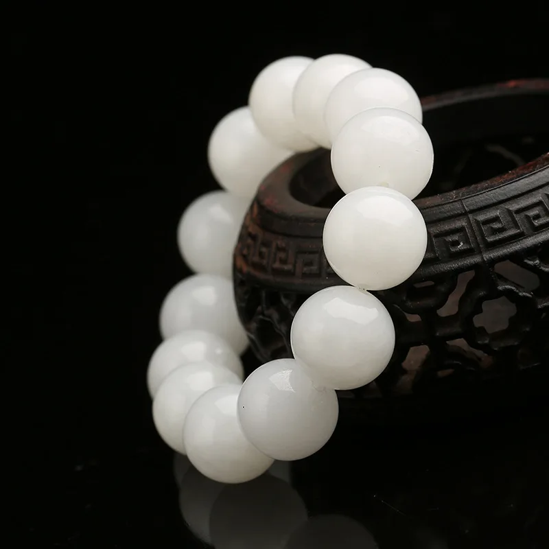 New Natural Stone Nephrite Hetian Jade Beads Bracelet White Jades Beaded Bracelets For Women Men Fine Jewelry Gifts 8-16mm A0030