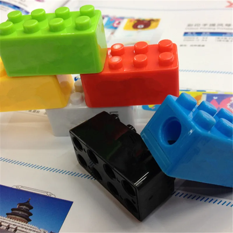 6 шт. креативные милые Мультяшные игрушки строительные блоки Пластиковая точилка для карандашей Детские Канцелярские Принадлежности для студентов классных принадлежностей