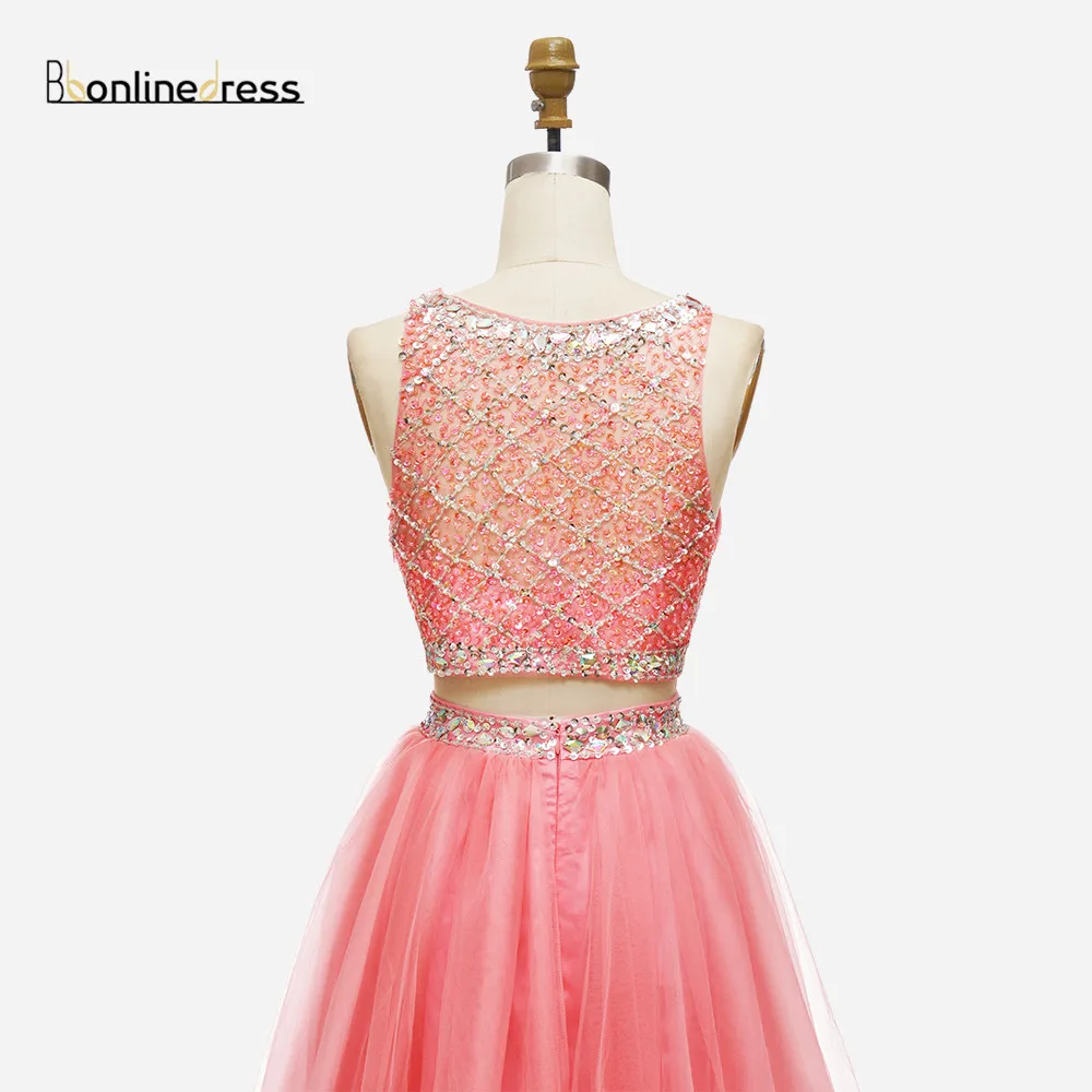 Free Shipping Homecoming Dress Tulle Two Pieces Girl Party Wear Cocktail Dresses Crystal Beaded Charming graduation robes