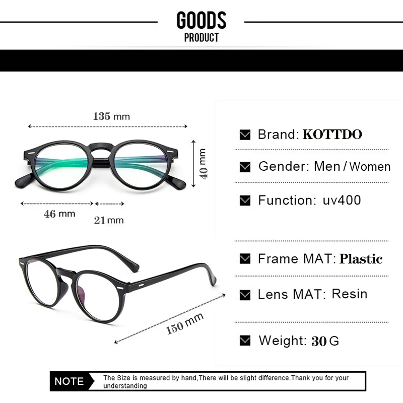 Kottdo Vintage Retro Round Eyeglasses Frame Women Prescription Clear Glasses Men Optical Eye Frame Eyewear Glasses Oculos eyeglasses frames eyeglass frames optical glasses