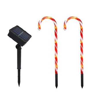

2pcs Solar Energy Xmas Cane Lights Merry Christmas Pathway Walkway Light For Home Street Lamp Christmas Decoration