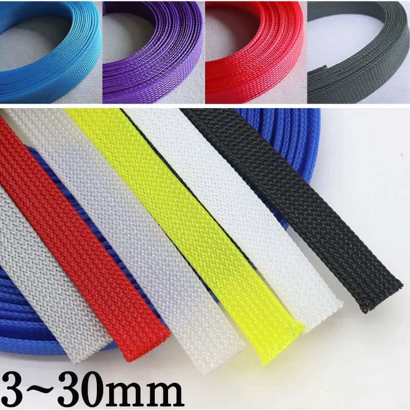 1M 2 4 6 8 10 12 14 16 18 20 25 30 40 mm High Density PET Braided Expandable Sleeve Wire Wrap Insulated Nylon Protector Sheath