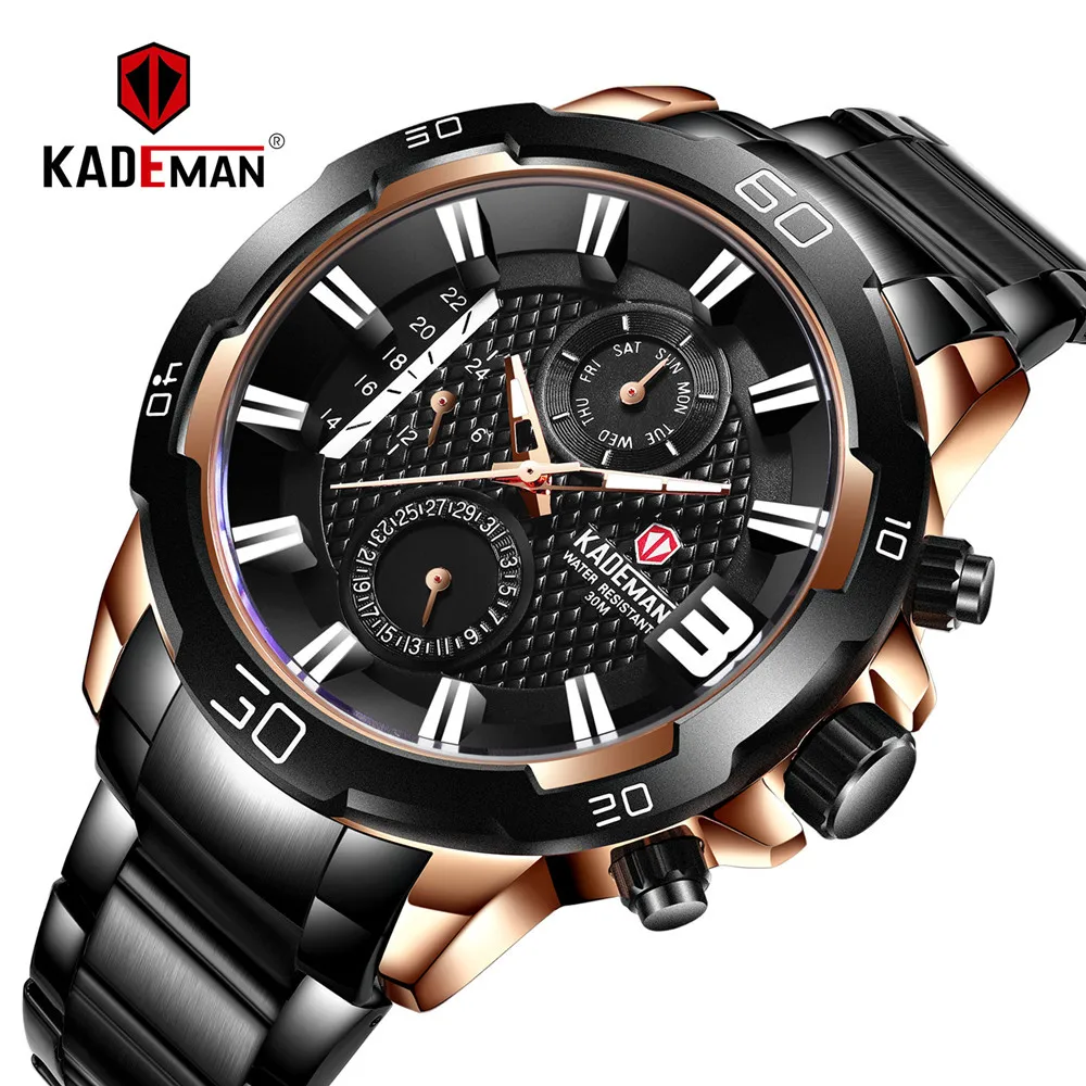 

KADEMAN Men's Waterproof Big Dial Sports Watches Fully Functional Steel Quartz Watches Military Wristwatch Relogio Masculino