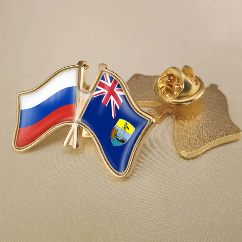 

St Helena and Russian Federation Crossed Double Friendship Flags Lapel Pins Brooch Badges