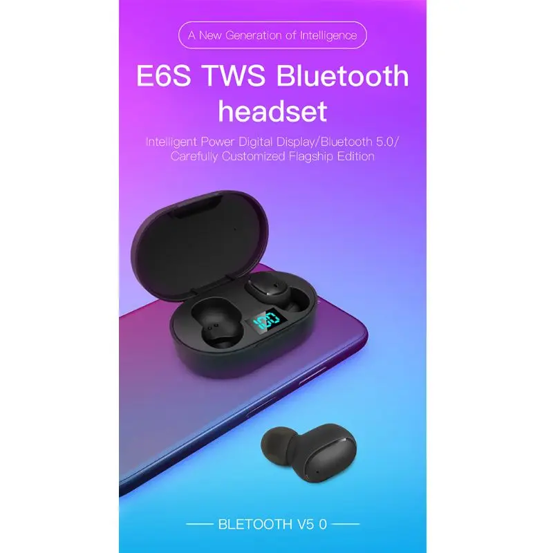 1 комплект E6S Bluetooth 5,0 гарнитура TWS беспроводные наушники мини спортивные стерео наушники